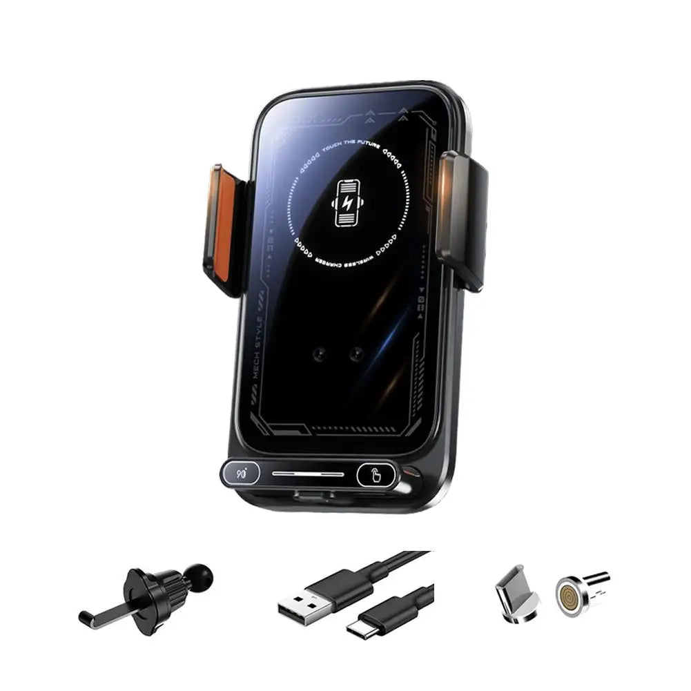 15W Wireless Car Charger with Infrared Sensor Auto Clamping Vent Mount One-Touch Rotation for Secure Fast Charging Accessories