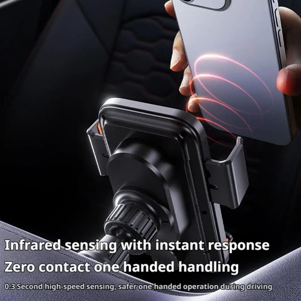 15W Wireless Car Charger with Infrared Sensor Auto Clamping Vent Mount One-Touch Rotation for Secure Fast Charging Accessories