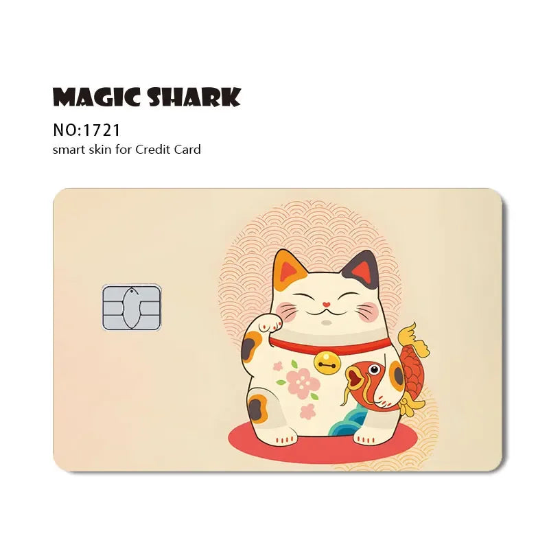 2025 New Kawaii Lucky Cat Money Power Swtich Level Up Front Matte Skin Film for Credit Card Cover for Debit Card