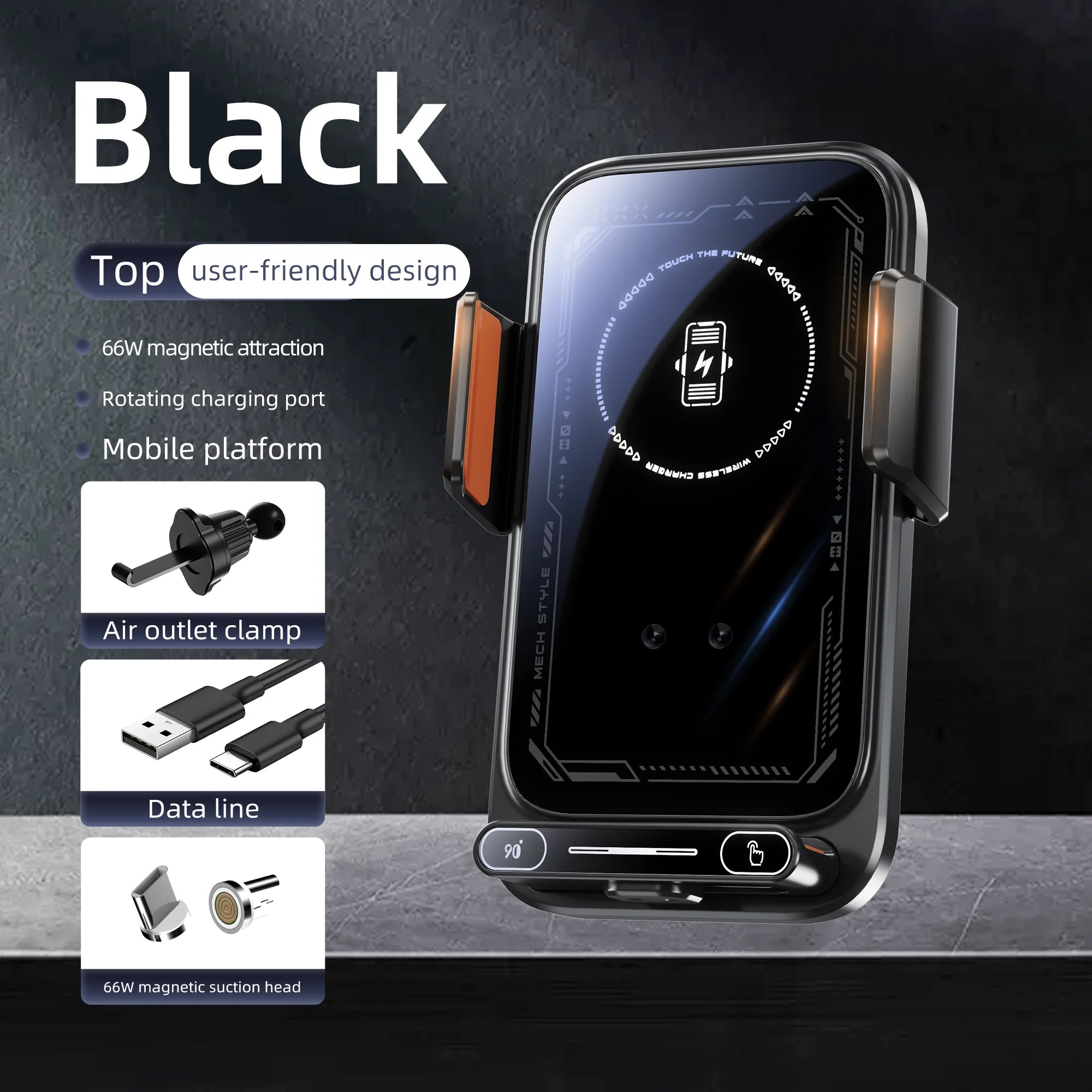 15W Wireless Car Charger with Infrared Sensor Auto Clamping Vent Mount One-Touch Rotation for Secure Fast Charging Accessories