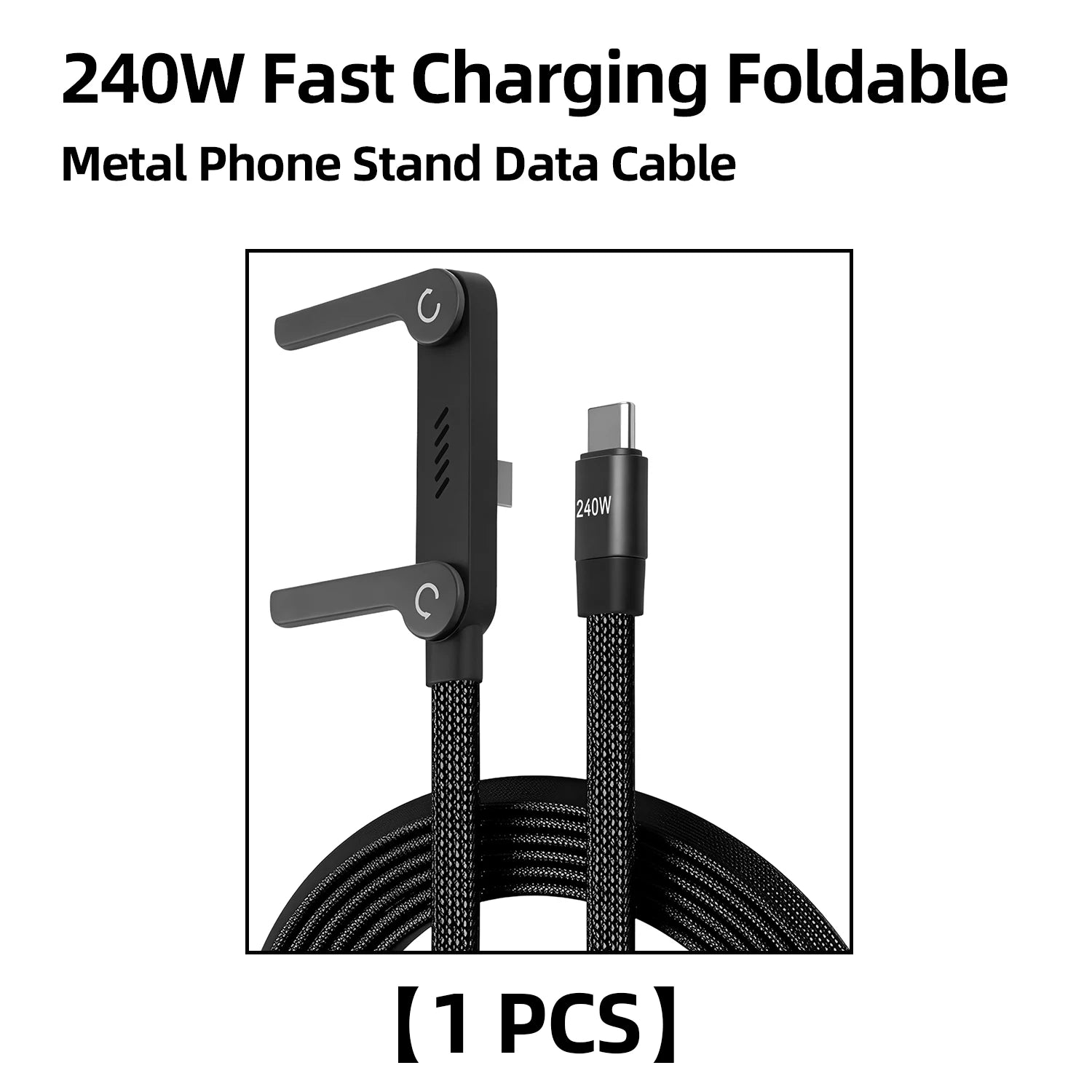 2-IN-1 Type-C Cable Foldable Mobile Phone Holder 240W Fast Charging Data Cable Multifunction Phone Charge Bracket Dual PD cable