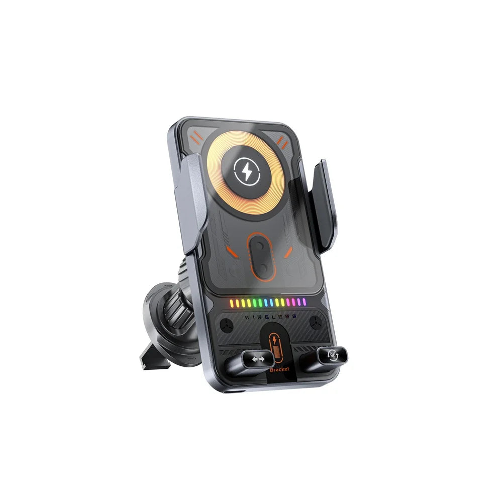 Car Wireless Charger 15W with Automatic Clamping Phone Holder and One Button Operation for Convenient Charging