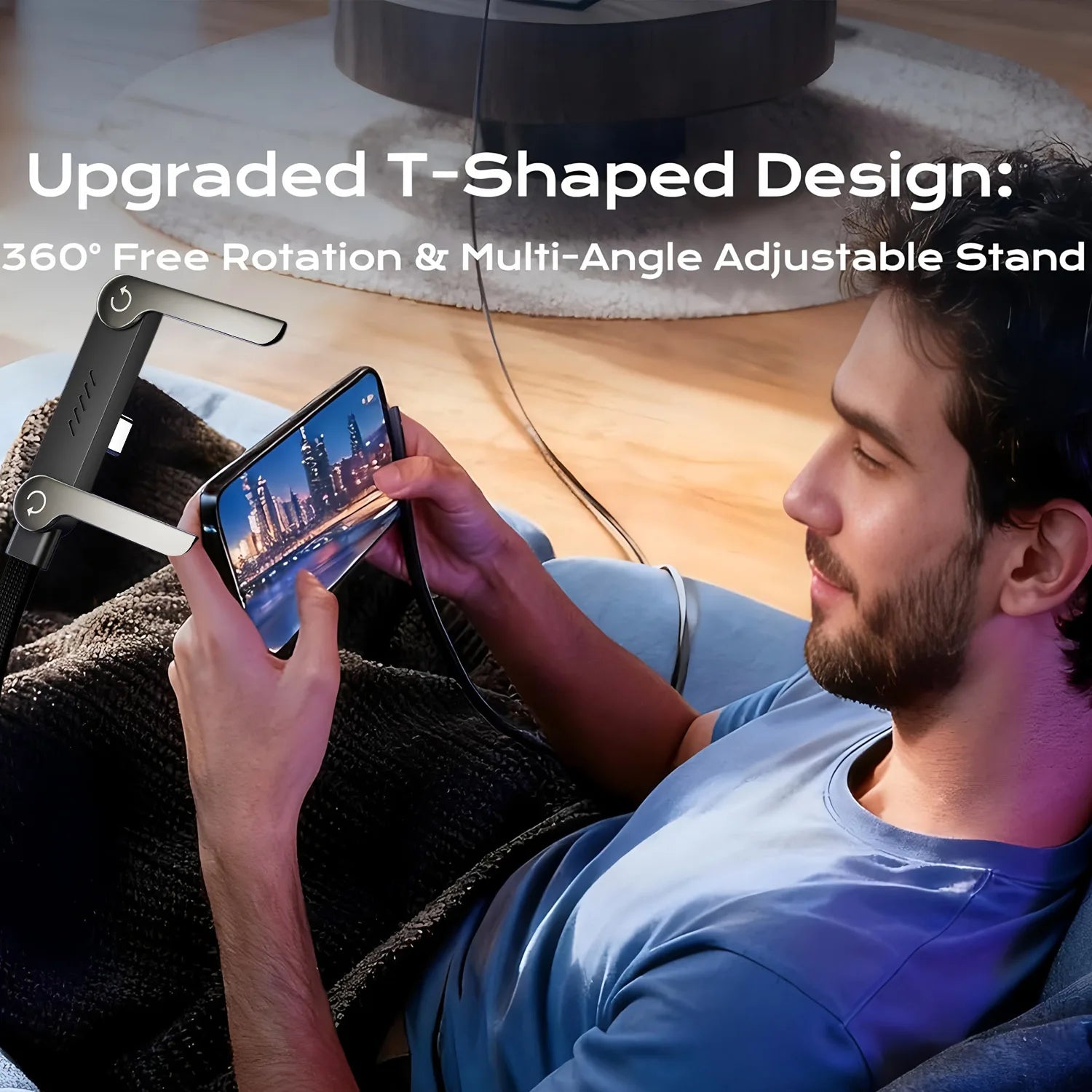 2-IN-1 Type-C Cable Foldable Mobile Phone Holder 240W Fast Charging Data Cable Multifunction Phone Charge Bracket Dual PD cable