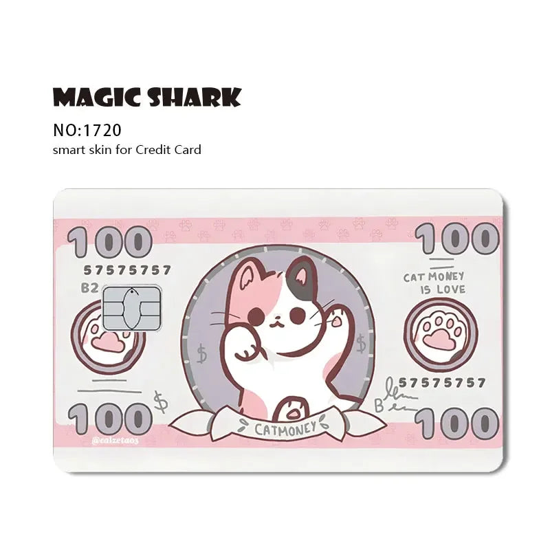 2025 New Kawaii Lucky Cat Money Power Swtich Level Up Front Matte Skin Film for Credit Card Cover for Debit Card