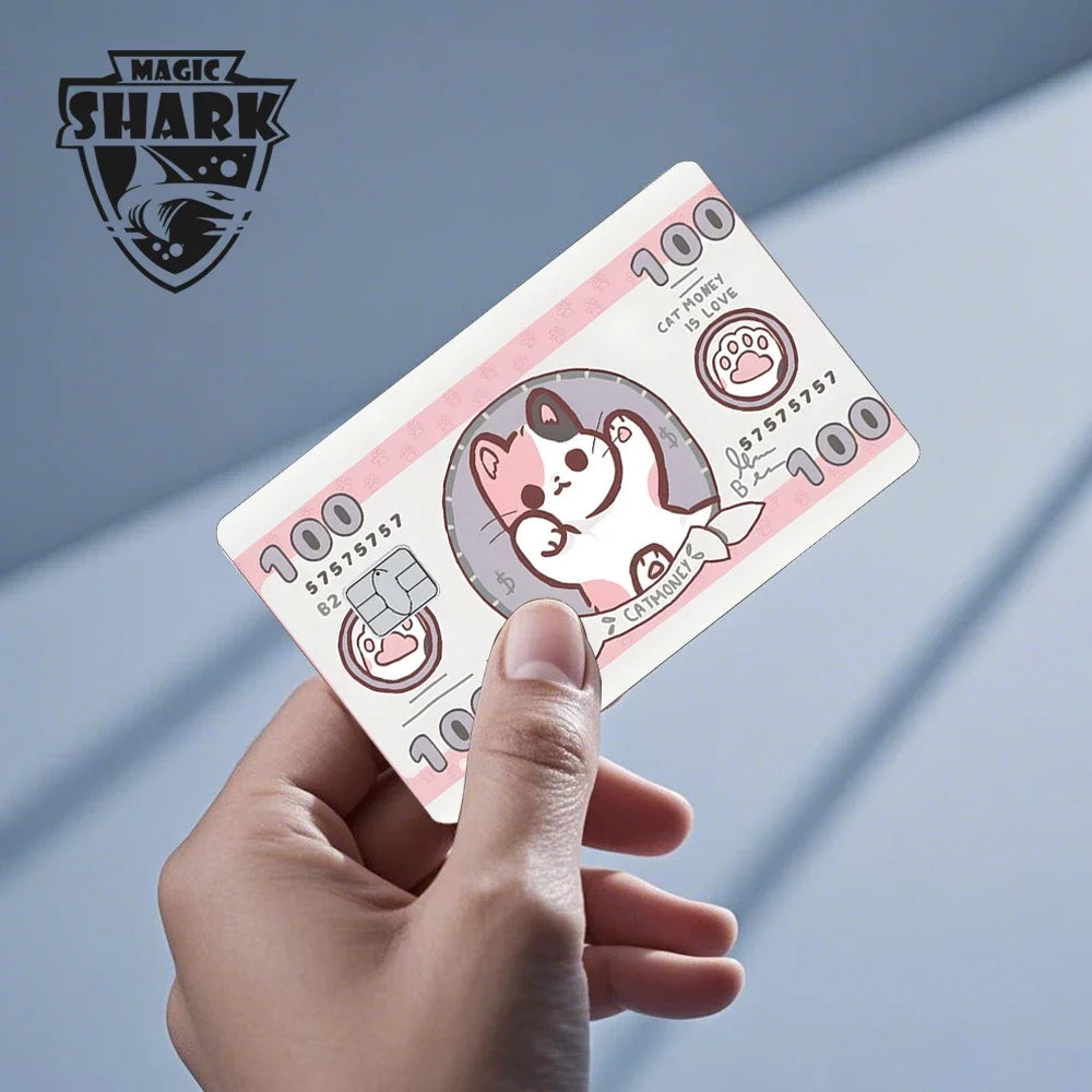 2025 New Kawaii Lucky Cat Money Power Swtich Level Up Front Matte Skin Film for Credit Card Cover for Debit Card