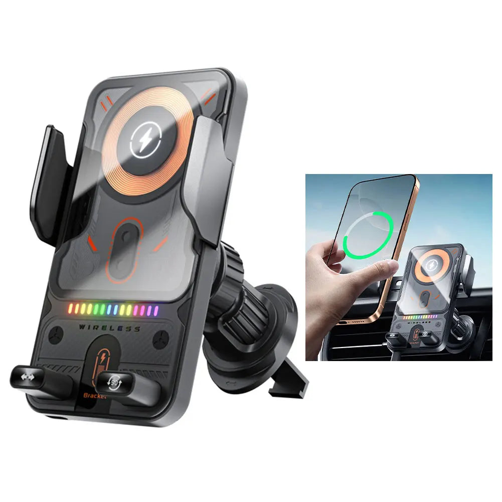Car Wireless Charger 15W with Automatic Clamping Phone Holder and One Button Operation for Convenient Charging