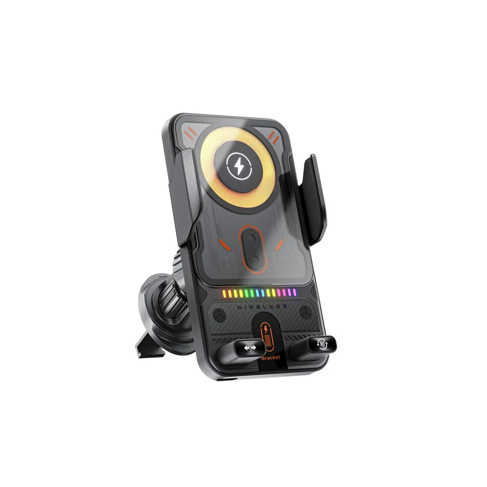 Car Wireless Charger 15W with Automatic Clamping Phone Holder and One Button Operation for Convenient Charging